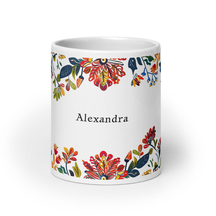 Alexandra Exclusive Name Art Piece Home Office Work Coffee Mug Mexican Spanish Pride Gift Cup One-Of-A-Kind Calligraphy White Glossy Mug | A25 Mexicada