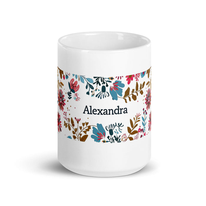 Alexandra Exclusive Name Art Piece Home Office Work Coffee Mug Mexican Spanish Pride Gift Cup One - Of - A - Kind Calligraphy White Glossy Mug | A3 - Mexicada