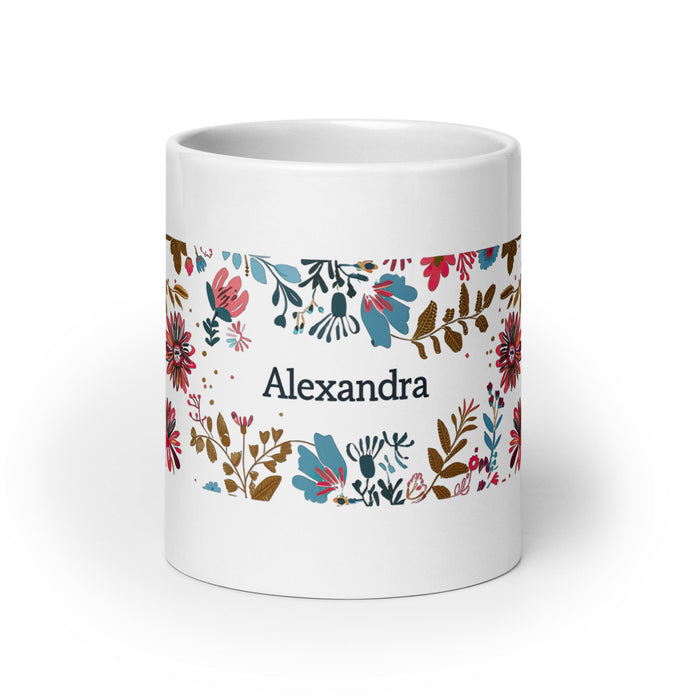 Alexandra Exclusive Name Art Piece Home Office Work Coffee Mug Mexican Spanish Pride Gift Cup One - Of - A - Kind Calligraphy White Glossy Mug | A3 - Mexicada