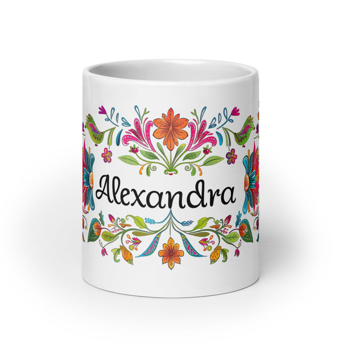 Alexandra Exclusive Name Art Piece Home Office Work Coffee Mug Mexican Spanish Pride Gift Cup One - Of - A - Kind Calligraphy White Glossy Mug | A4 - Mexicada