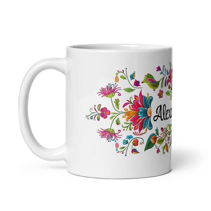 Alexandra Exclusive Name Art Piece Home Office Work Coffee Mug Mexican Spanish Pride Gift Cup One - Of - A - Kind Calligraphy White Glossy Mug | A4 - Mexicada