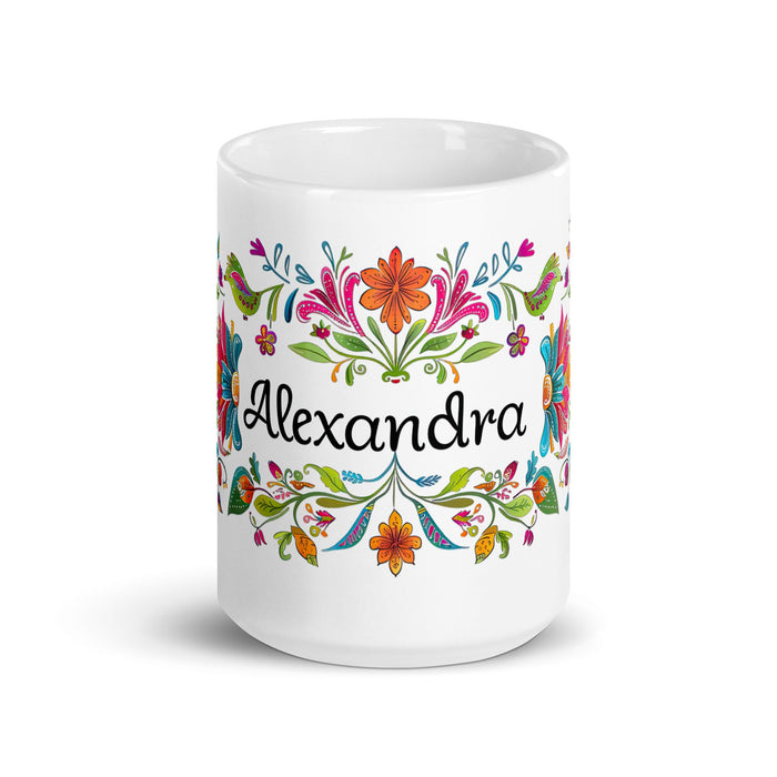 Alexandra Exclusive Name Art Piece Home Office Work Coffee Mug Mexican Spanish Pride Gift Cup One - Of - A - Kind Calligraphy White Glossy Mug | A4 - Mexicada