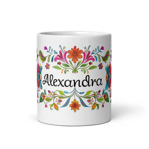 Alexandra Exclusive Name Art Piece Home Office Work Coffee Mug Mexican Spanish Pride Gift Cup One - Of - A - Kind Calligraphy White Glossy Mug | A4 - Mexicada