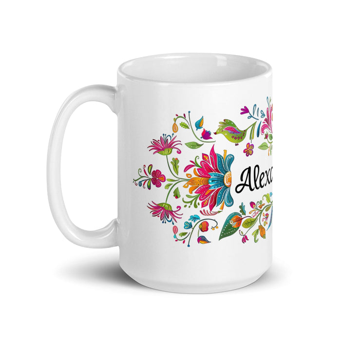 Alexandra Exclusive Name Art Piece Home Office Work Coffee Mug Mexican Spanish Pride Gift Cup One-Of-A-Kind Calligraphy White Glossy Mug | A4 Mexicada