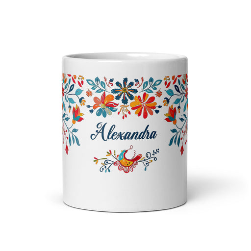 Alexandra Exclusive Name Art Piece Home Office Work Coffee Mug Mexican Spanish Pride Gift Cup One - Of - A - Kind Calligraphy White Glossy Mug | A5 - Mexicada