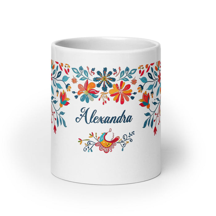 Alexandra Exclusive Name Art Piece Home Office Work Coffee Mug Mexican Spanish Pride Gift Cup One-Of-A-Kind Calligraphy White Glossy Mug | A5 Mexicada