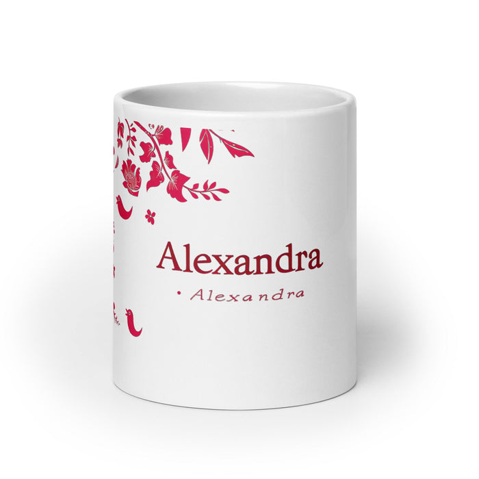 Alexandra Exclusive Name Art Piece Home Office Work Coffee Mug Mexican Spanish Pride Gift Cup One - Of - A - Kind Calligraphy White Glossy Mug | A6 - Mexicada