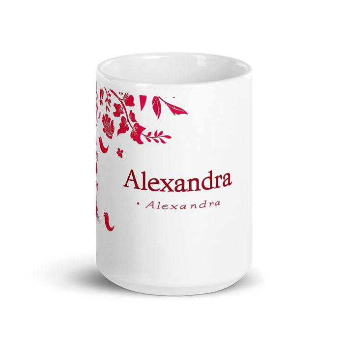 Alexandra Exclusive Name Art Piece Home Office Work Coffee Mug Mexican Spanish Pride Gift Cup One - Of - A - Kind Calligraphy White Glossy Mug | A6 - Mexicada