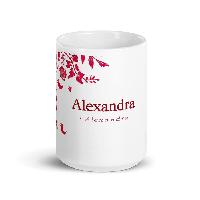 Alexandra Exclusive Name Art Piece Home Office Work Coffee Mug Mexican Spanish Pride Gift Cup One-Of-A-Kind Calligraphy White Glossy Mug | A6 Mexicada