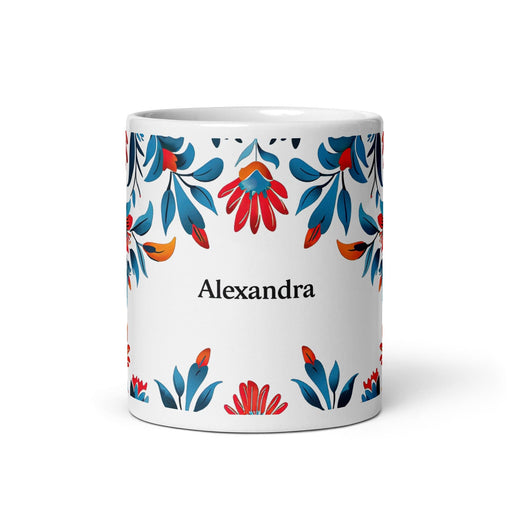 Alexandra Exclusive Name Art Piece Home Office Work Coffee Mug Mexican Spanish Pride Gift Cup One-Of-A-Kind Calligraphy White Glossy Mug | A7 Mexicada