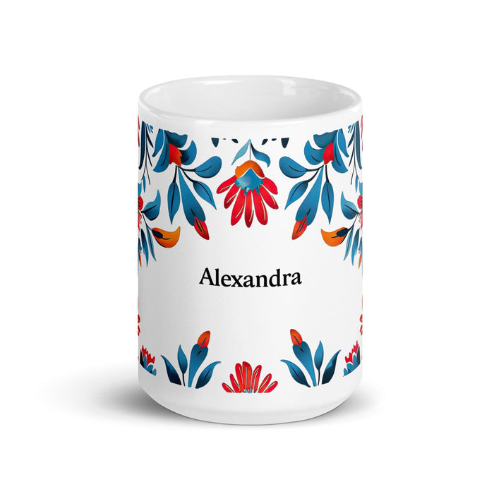 Alexandra Exclusive Name Art Piece Home Office Work Coffee Mug Mexican Spanish Pride Gift Cup One-Of-A-Kind Calligraphy White Glossy Mug | A7 Mexicada