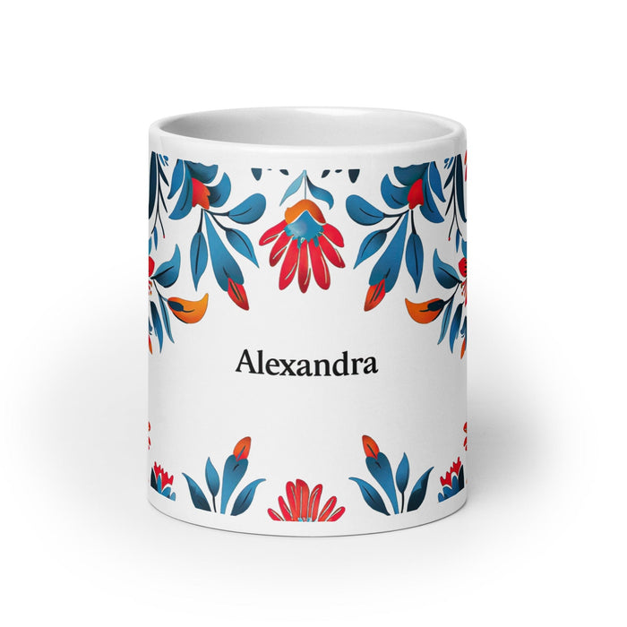 Alexandra Exclusive Name Art Piece Home Office Work Coffee Mug Mexican Spanish Pride Gift Cup One-Of-A-Kind Calligraphy White Glossy Mug | A7 Mexicada