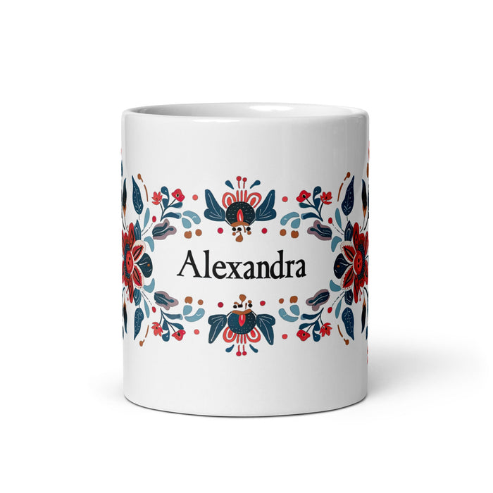 Alexandra Exclusive Name Art Piece Home Office Work Coffee Mug Mexican Spanish Pride Gift Cup One - Of - A - Kind Calligraphy White Glossy Mug | A8 - Mexicada