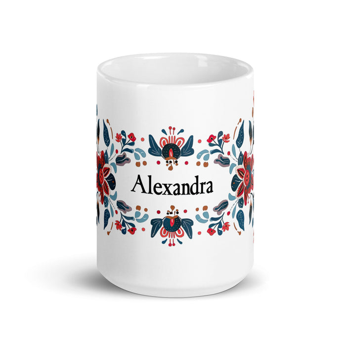 Alexandra Exclusive Name Art Piece Home Office Work Coffee Mug Mexican Spanish Pride Gift Cup One - Of - A - Kind Calligraphy White Glossy Mug | A8 - Mexicada