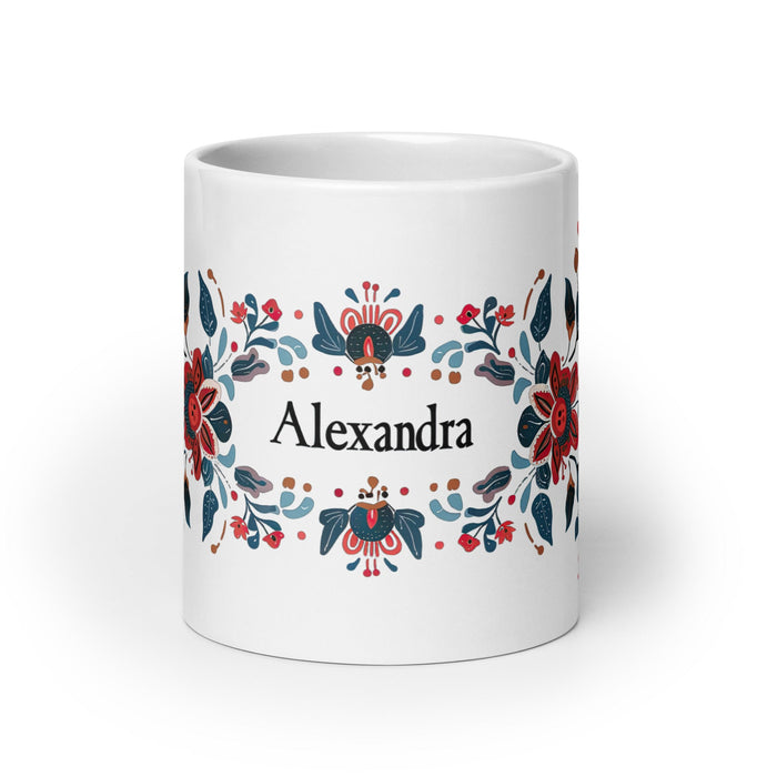 Alexandra Exclusive Name Art Piece Home Office Work Coffee Mug Mexican Spanish Pride Gift Cup One - Of - A - Kind Calligraphy White Glossy Mug | A8 - Mexicada