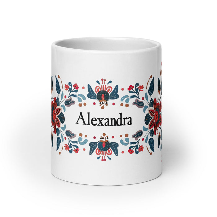 Alexandra Exclusive Name Art Piece Home Office Work Coffee Mug Mexican Spanish Pride Gift Cup One-Of-A-Kind Calligraphy White Glossy Mug | A8 Mexicada