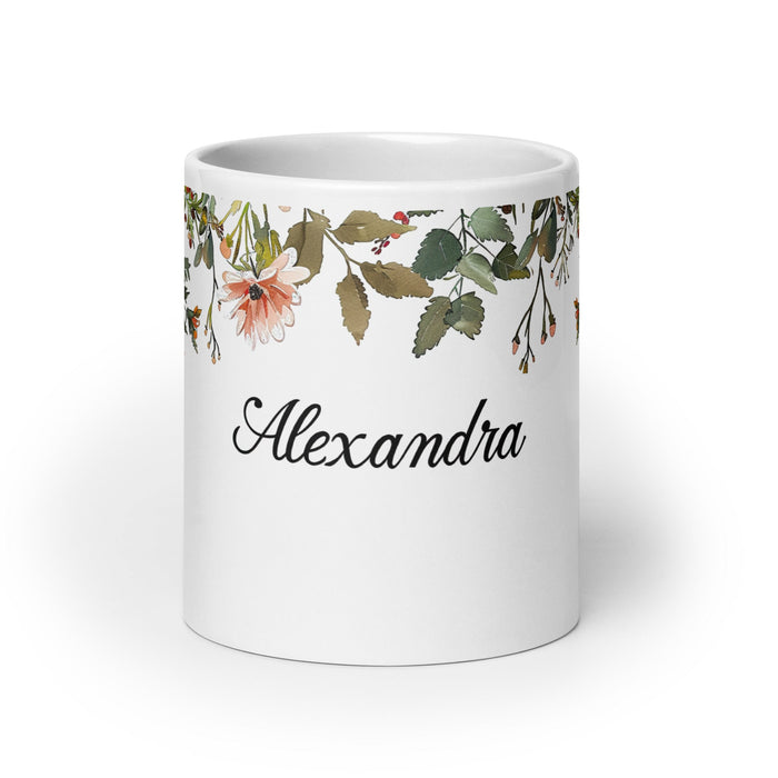 Alexandra Exclusive Name Art Piece Home Office Work Coffee Mug Mexican Spanish Pride Gift Cup One - Of - A - Kind Calligraphy White Glossy Mug | A9 - Mexicada