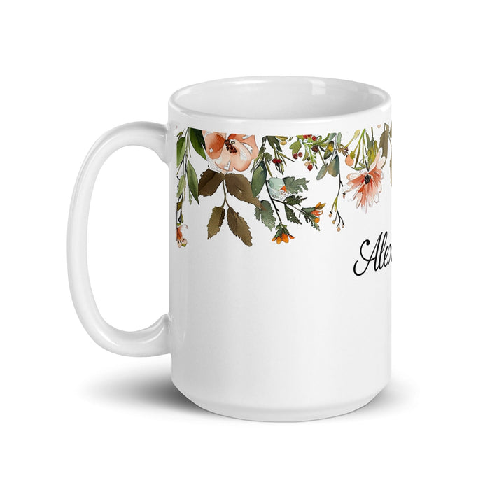 Alexandra Exclusive Name Art Piece Home Office Work Coffee Mug Mexican Spanish Pride Gift Cup One-Of-A-Kind Calligraphy White Glossy Mug | A9 Mexicada