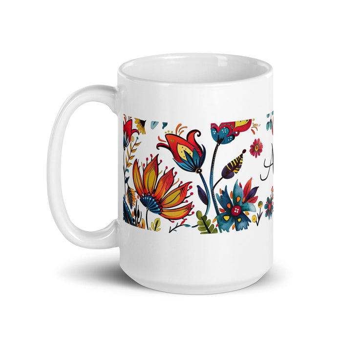 Alexis Exclusive Name Art Piece Home Office Work Coffee Mug Mexican Spanish Pride Gift Cup One - Of - A - Kind Calligraphy White Glossy Mug | A1 - Mexicada