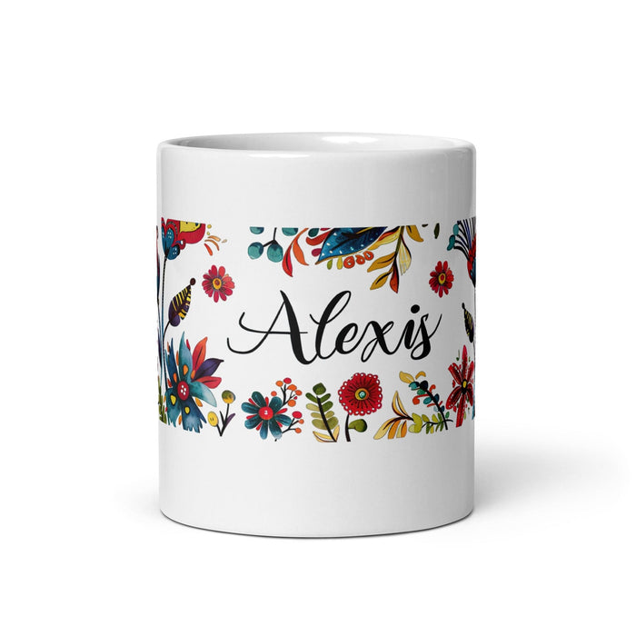 Alexis Exclusive Name Art Piece Home Office Work Coffee Mug Mexican Spanish Pride Gift Cup One-Of-A-Kind Calligraphy White Glossy Mug | A1 Mexicada