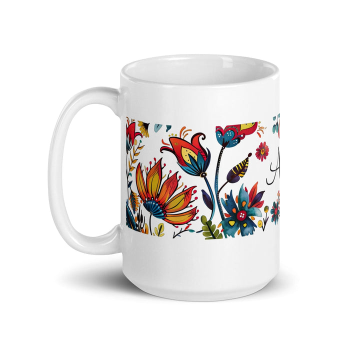 Alexis Exclusive Name Art Piece Home Office Work Coffee Mug Mexican Spanish Pride Gift Cup One-Of-A-Kind Calligraphy White Glossy Mug | A1 Mexicada