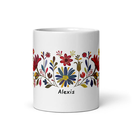 Alexis Exclusive Name Art Piece Home Office Work Coffee Mug Mexican Spanish Pride Gift Cup One - Of - A - Kind Calligraphy White Glossy Mug | A3 - Mexicada