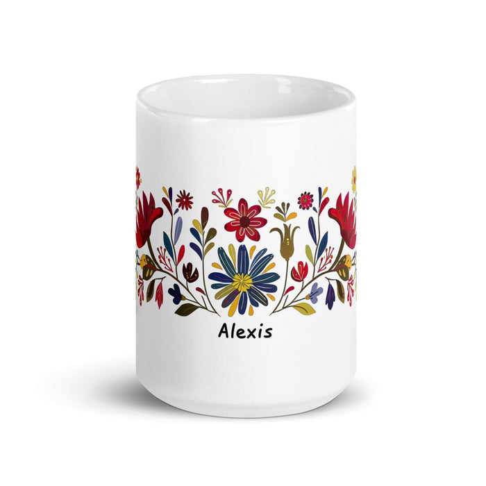 Alexis Exclusive Name Art Piece Home Office Work Coffee Mug Mexican Spanish Pride Gift Cup One-Of-A-Kind Calligraphy White Glossy Mug | A3 Mexicada