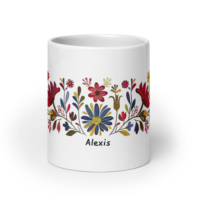 Alexis Exclusive Name Art Piece Home Office Work Coffee Mug Mexican Spanish Pride Gift Cup One-Of-A-Kind Calligraphy White Glossy Mug | A3 Mexicada