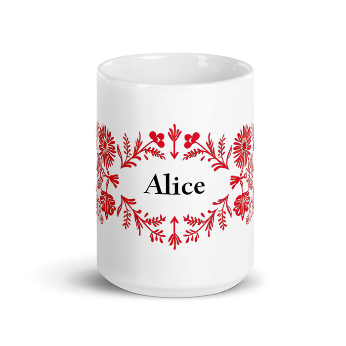 Alice Exclusive Name Art Piece Home Office Work Coffee Mug Mexican Spanish Pride Gift Cup One - Of - A - Kind Calligraphy White Glossy Mug | A1 - Mexicada