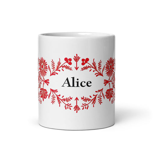 Alice Exclusive Name Art Piece Home Office Work Coffee Mug Mexican Spanish Pride Gift Cup One - Of - A - Kind Calligraphy White Glossy Mug | A1 - Mexicada