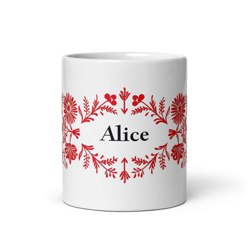 Alice Exclusive Name Art Piece Home Office Work Coffee Mug Mexican Spanish Pride Gift Cup One-Of-A-Kind Calligraphy White Glossy Mug | A1 Mexicada