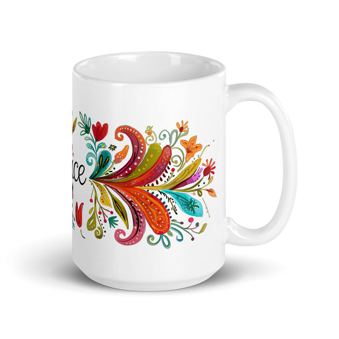 Alice Exclusive Name Art Piece Home Office Work Coffee Mug Mexican Spanish Pride Gift Cup One - Of - A - Kind Calligraphy White Glossy Mug | A2 - Mexicada