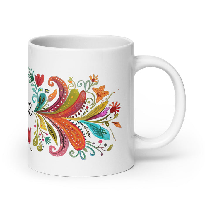 Alice Exclusive Name Art Piece Home Office Work Coffee Mug Mexican Spanish Pride Gift Cup One-Of-A-Kind Calligraphy White Glossy Mug | A2 Mexicada 20 oz