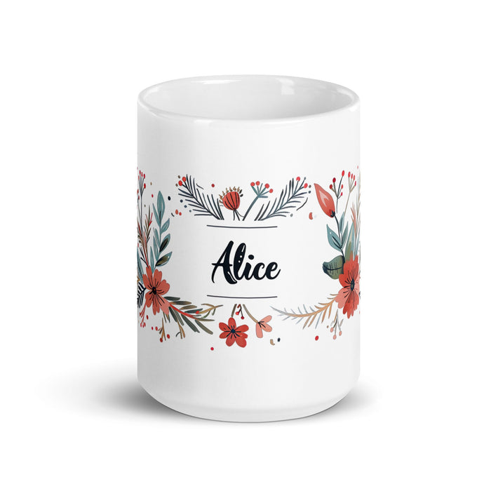 Alice Exclusive Name Art Piece Home Office Work Coffee Mug Mexican Spanish Pride Gift Cup One - Of - A - Kind Calligraphy White Glossy Mug | A3 - Mexicada