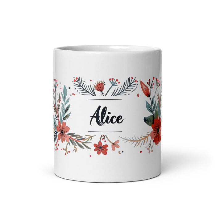 Alice Exclusive Name Art Piece Home Office Work Coffee Mug Mexican Spanish Pride Gift Cup One - Of - A - Kind Calligraphy White Glossy Mug | A3 - Mexicada