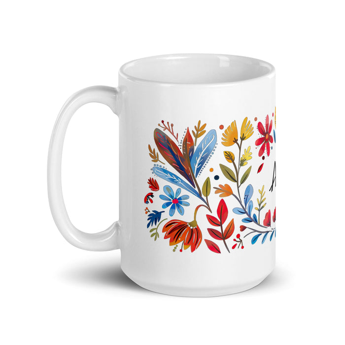 Alice Exclusive Name Art Piece Home Office Work Coffee Mug Mexican Spanish Pride Gift Cup One - Of - A - Kind Calligraphy White Glossy Mug | A5 - Mexicada