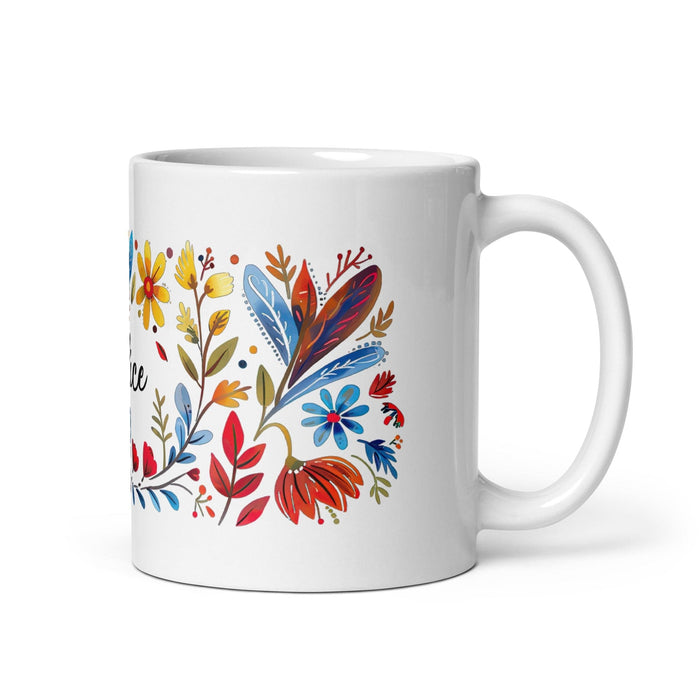 Alice Exclusive Name Art Piece Home Office Work Coffee Mug Mexican Spanish Pride Gift Cup One-Of-A-Kind Calligraphy White Glossy Mug | A5 Mexicada 11 oz