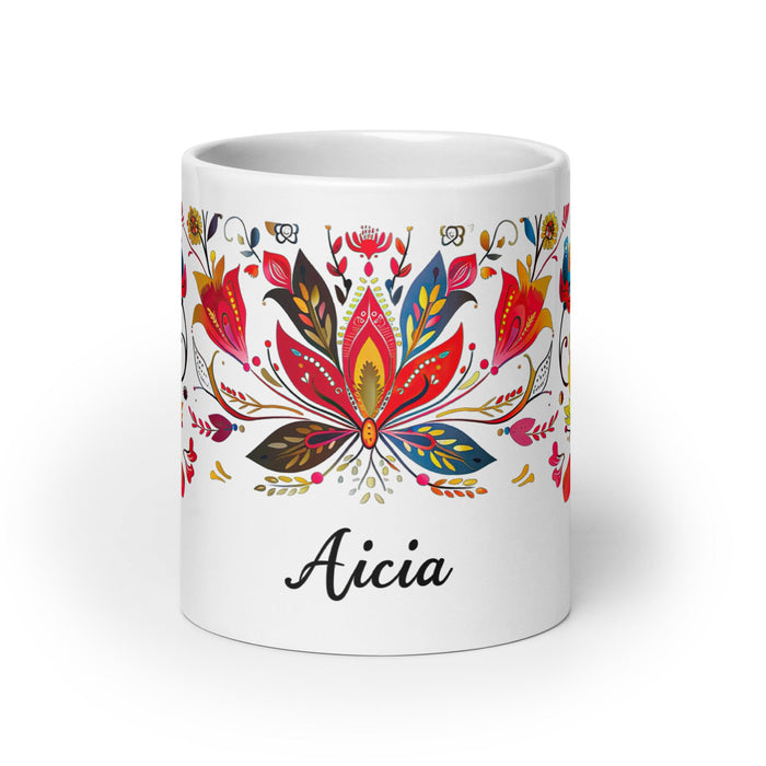 Alicia Exclusive Name Art Piece Home Office Work Coffee Mug Mexican Spanish Pride Gift Cup One - Of - A - Kind Calligraphy White Glossy | A24 - Mexicada