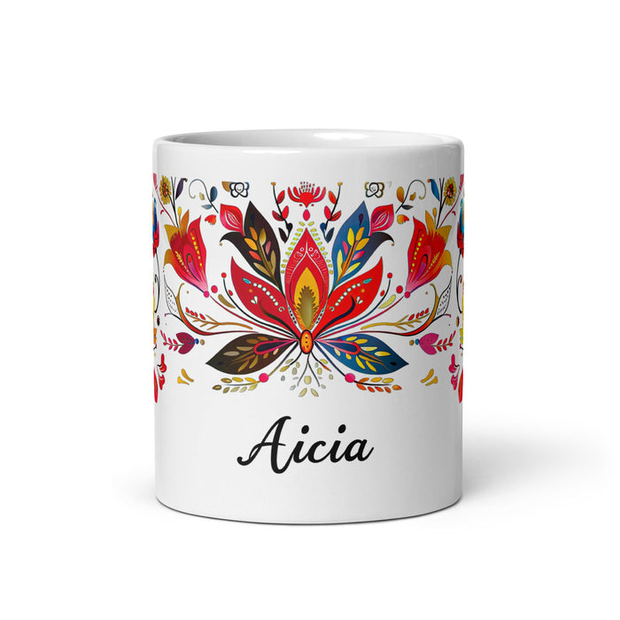 Alicia Exclusive Name Art Piece Home Office Work Coffee Mug Mexican Spanish Pride Gift Cup One - Of - A - Kind Calligraphy White Glossy | A24 - Mexicada