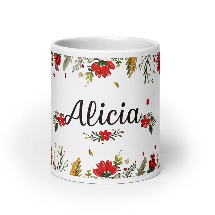 Alicia Exclusive Name Art Piece Home Office Work Coffee Mug Mexican Spanish Pride Gift Cup One - Of - A - Kind Calligraphy White Glossy Mug | A1 - Mexicada