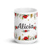 Alicia Exclusive Name Art Piece Home Office Work Coffee Mug Mexican Spanish Pride Gift Cup One - Of - A - Kind Calligraphy White Glossy Mug | A1 - Mexicada