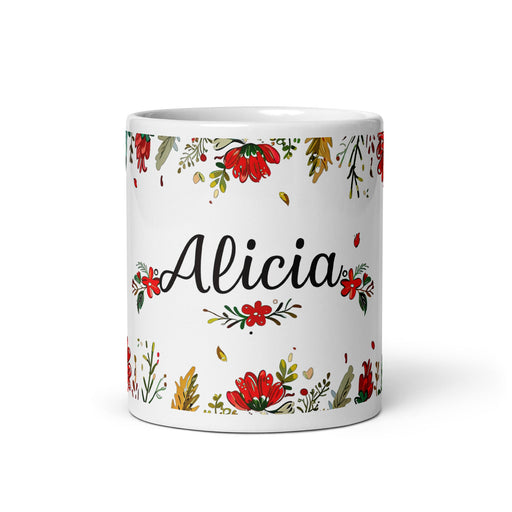 Alicia Exclusive Name Art Piece Home Office Work Coffee Mug Mexican Spanish Pride Gift Cup One - Of - A - Kind Calligraphy White Glossy Mug | A1 - Mexicada