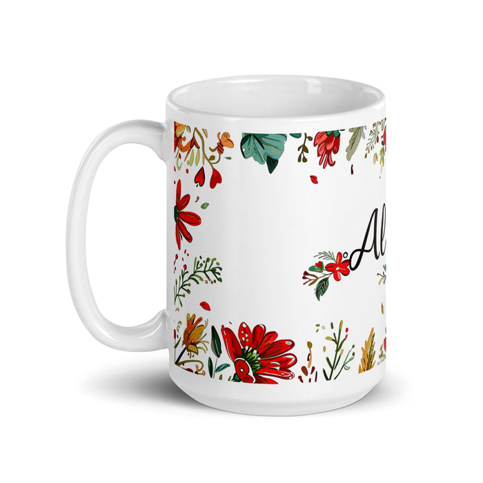 Alicia Exclusive Name Art Piece Home Office Work Coffee Mug Mexican Spanish Pride Gift Cup One-Of-A-Kind Calligraphy White Glossy Mug | A1 Mexicada