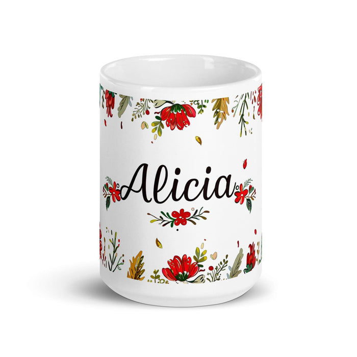 Alicia Exclusive Name Art Piece Home Office Work Coffee Mug Mexican Spanish Pride Gift Cup One-Of-A-Kind Calligraphy White Glossy Mug | A1 Mexicada