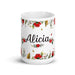 Alicia Exclusive Name Art Piece Home Office Work Coffee Mug Mexican Spanish Pride Gift Cup One-Of-A-Kind Calligraphy White Glossy Mug | A1 Mexicada