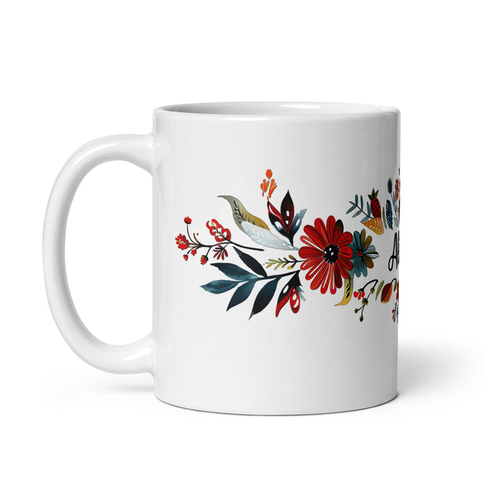 Alicia Exclusive Name Art Piece Home Office Work Coffee Mug Mexican Spanish Pride Gift Cup One-Of-A-Kind Calligraphy White Glossy Mug | A10 Mexicada