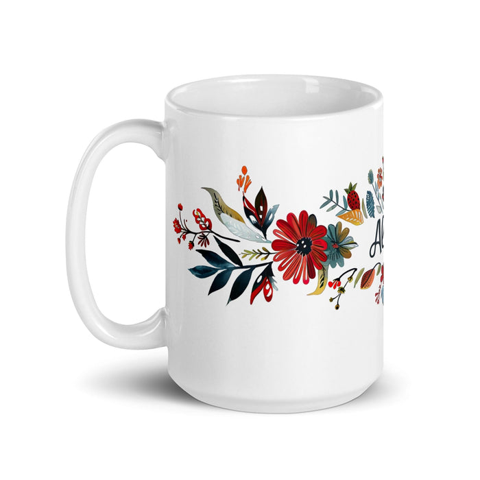 Alicia Exclusive Name Art Piece Home Office Work Coffee Mug Mexican Spanish Pride Gift Cup One-Of-A-Kind Calligraphy White Glossy Mug | A10 Mexicada