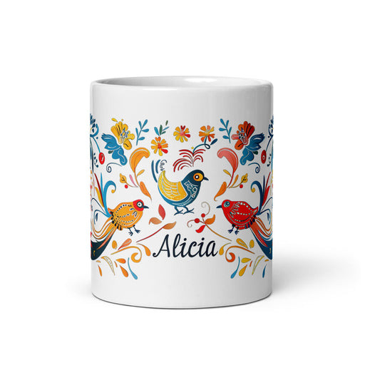 Alicia Exclusive Name Art Piece Home Office Work Coffee Mug Mexican Spanish Pride Gift Cup One - Of - A - Kind Calligraphy White Glossy Mug | A11 - Mexicada