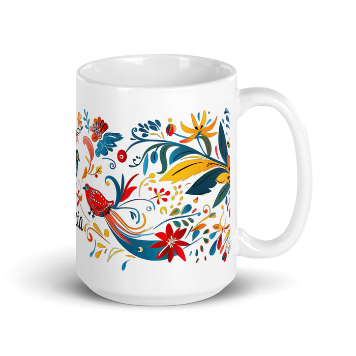 Alicia Exclusive Name Art Piece Home Office Work Coffee Mug Mexican Spanish Pride Gift Cup One - Of - A - Kind Calligraphy White Glossy Mug | A11 - Mexicada