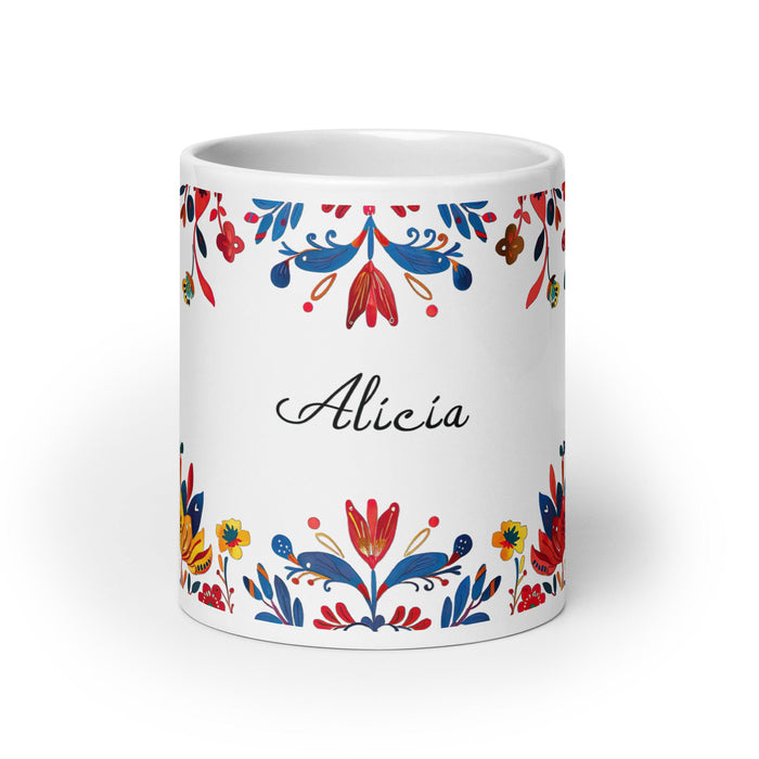 Alicia Exclusive Name Art Piece Home Office Work Coffee Mug Mexican Spanish Pride Gift Cup One - Of - A - Kind Calligraphy White Glossy Mug | A13 - Mexicada